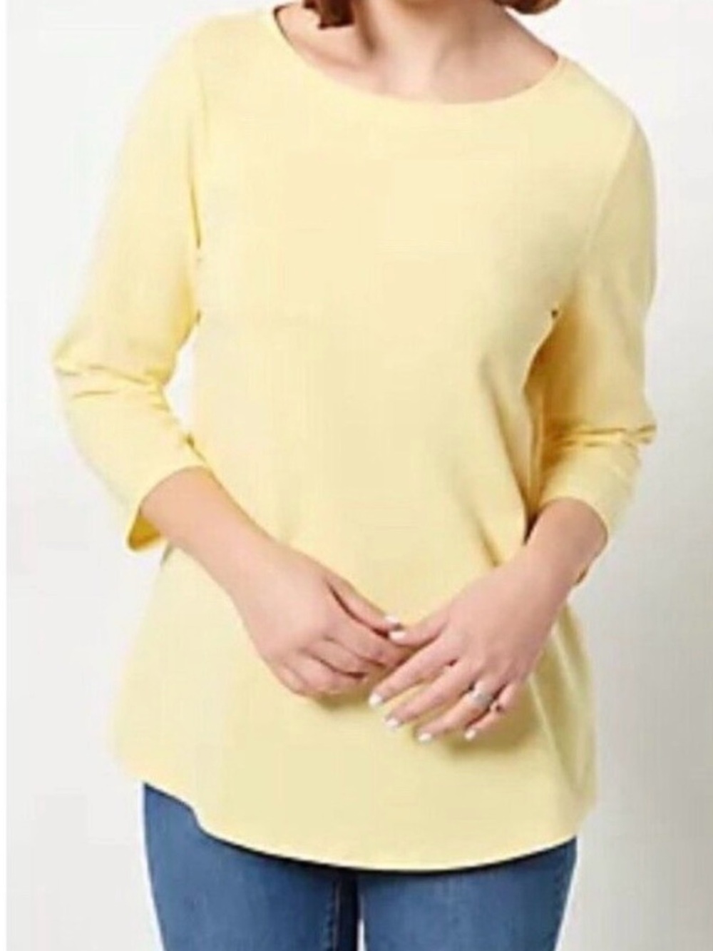 Belle by Kim Gravel Butter Yellow Scoop Neck 3/4 Sleeve Top NWOT size large